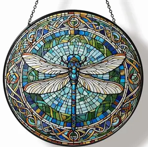 Handmade Metal Dragonfly Stained Glass Suncatcher - Light, Colorful, Decorative, Hangable Window Hanging Wall Decor, Gift for Women