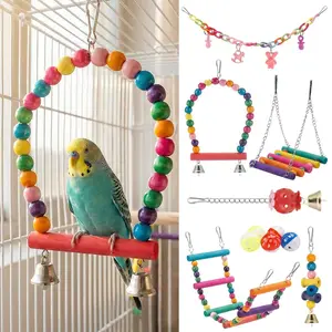 8 Packs Bird Parrot Swing Chewing Toys, Hanging Climbing Ladder Bell Toy, Colorful Parakeet Cage Accessories Bite Resistant Play Toys For Budgie Cockatiel Lovebird Finch Small Medium Birds