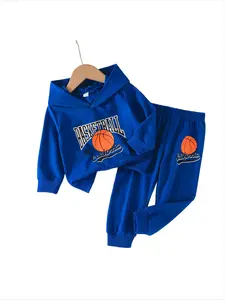Baby boy/girl blue basketball hoodie set, long sleeves, soft fabric, elastic waist. Perfect for fall/winter play, casual outings. Trendy & comfy! #BabyFashion #BabyOOTD #FallBaby