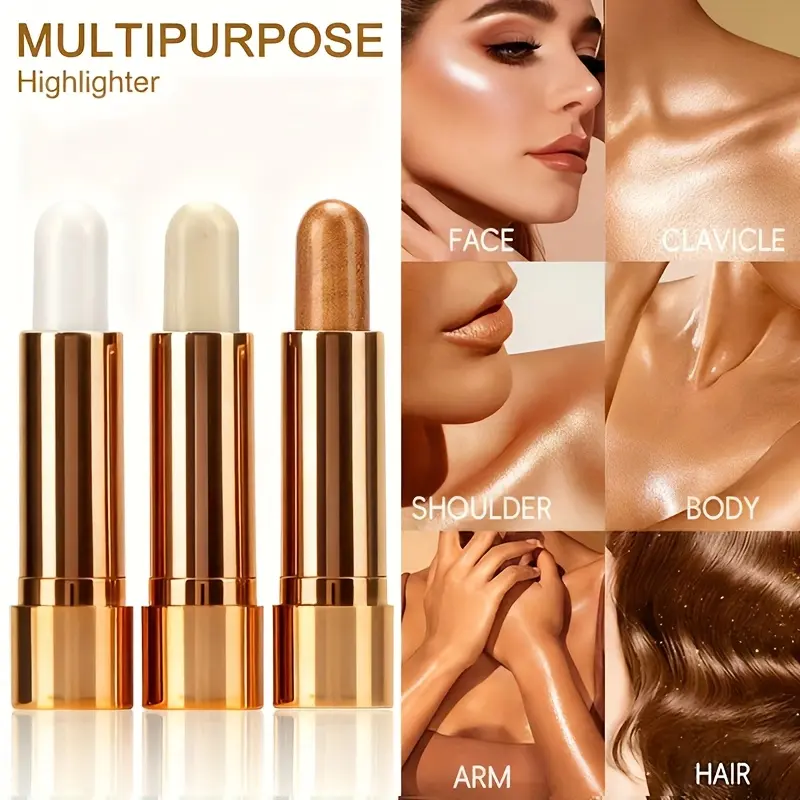 3-Piece Highlight & Contour Stick Set, Multi-Purpose Makeup Pen for Eyes, Lips & Face, Waterproof, Long-Lasting & Buildable for a Radiant Glow