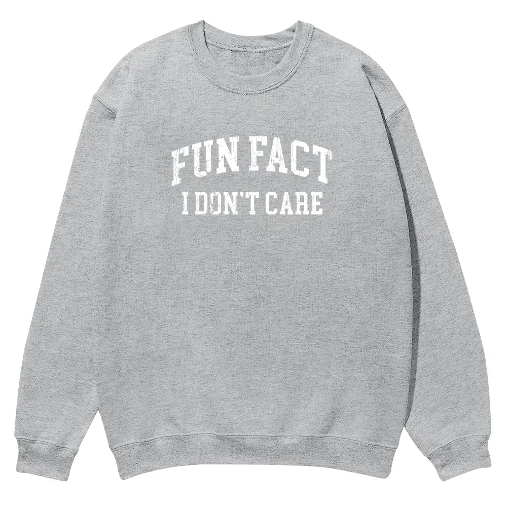 Casual Graphic Sweatshirt, Unisex 100% Cotton 'Fun Fact I Don't Care' Crewneck Top for Outdoor Sports and Everyday Wear, Long, Menswear, Stylish, Sleeve
