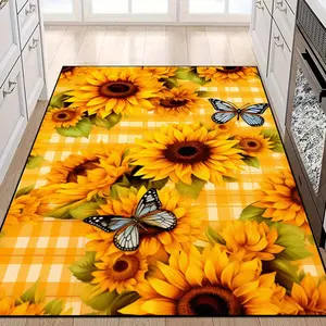 Sunflower Pattern Kitchen Rug, Machine Washable Rug, 1 Count Non-slip Soft Floor Mat, Rectangle Decorative Carpet for Home Living Room Bedroom Kitchen, Kitchen Floor Mats