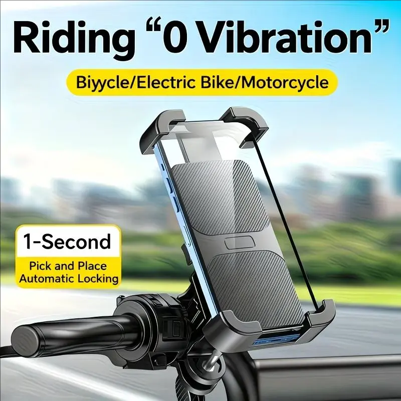Motorcycle Phone Mount - ABS Plastic Hands-Free Adjustable Universal Bike Holder with Dual Vibration Suppressors, 360° Rotation, Anti-Shake, Fits 4.7-6.7-Inch Phones for Electric Scooters, Adventurers, Hands-Free Adjustable Phone Holders & Mounts