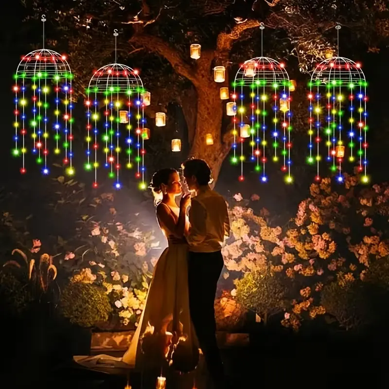 4PCS 256LED Solar Jellyfish-Shaped Wind Chime String Lights, Outdoor Hanging Lights, Avatar Jellyfish lanterns, 8 Modes, IP65 Waterproof, Outdoor Decorative Chandeliers, Outdoor Decoration Light, Ideal for Valentine's Day, Christmas, Romantic Celebrations