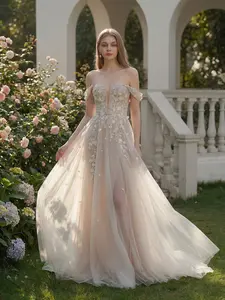 One-Shoulder Deep V Lace Embroidered Sexy Split Long Wedding Dress, Elegant Bridal Gown, Perfect for Special Occasions Womenswear