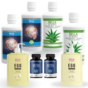 Bella All Natural Kit - 2 Aloe Vera Juice, 2 Liver Support Liquid, 2 Colon Cleanse Capsules, 1 Egg Shampoo, 1 Egg Conditioner
