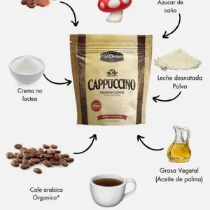 Vida Divina Cappuccino Premium Coffee Infused with Ganoderma Lucidum (Reishi Mushroom) for Creamy Flavor and Health Benefits - Milk, Powder, Beverage 20 servings