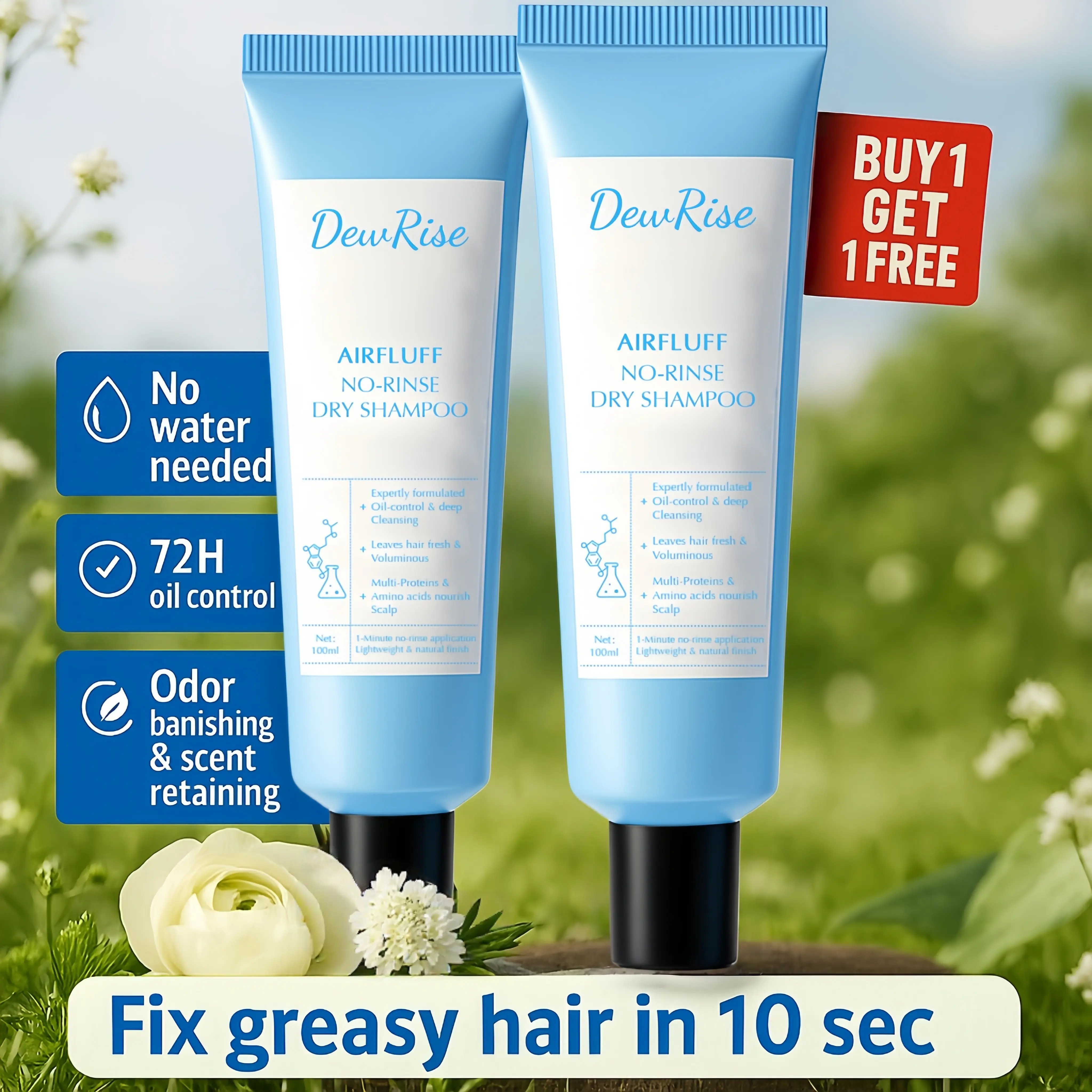 Dry Shampoo for Oil Control & Volume, 72H Waterless Hair Cleanser with Gentle Citrus Fragrance, Daily Haircare for Oily, Flat Hair