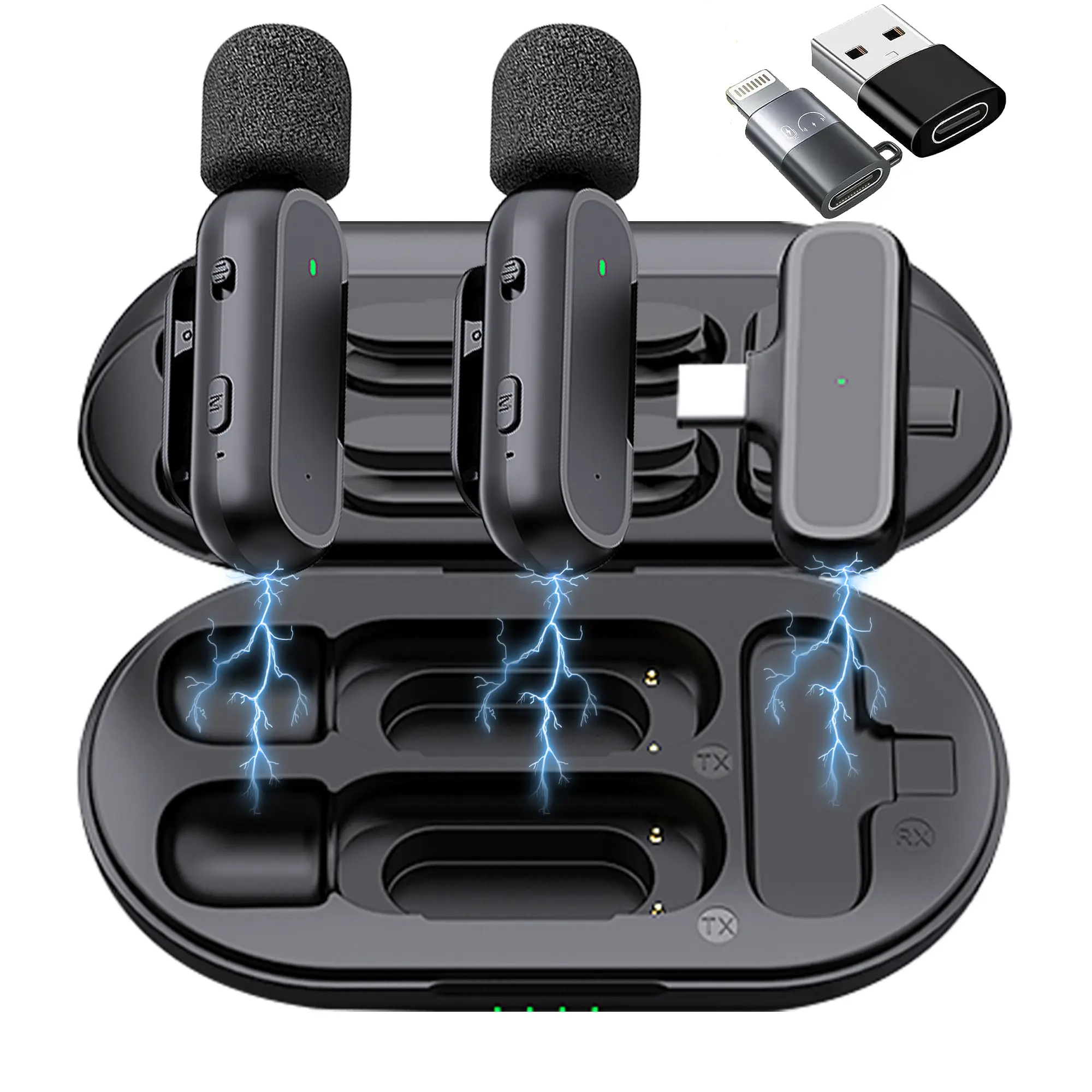 2 Pack Professional Wireless Lavalier Microphone for Android, iPhone  17 16 15 iPad with Adapter Included Noise Reduction Plug-Play Clip on Lapel Mic for TikTok, YouTube, Recording, Vlog, Facebook Live Streaming Audio Smartphone