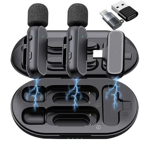 CAIORD 2-Pack Professional Wireless Lavalier Microphone (2 TX Units) with USB Type-C Adapter, 65ft Range, Noise Reduction, 8h Long Play, 8-hour USB Rechargeable Clip-On Lapel Mic for iPhone 17/16/15, Android, iPad, Streaming, Vlogging Equipment Usb Rechar