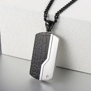 Hermah Stainless Steel Dog Tag Pendant Necklace with Bling CZ Black+Silver Mixed Color For Men Women Christmas Gift