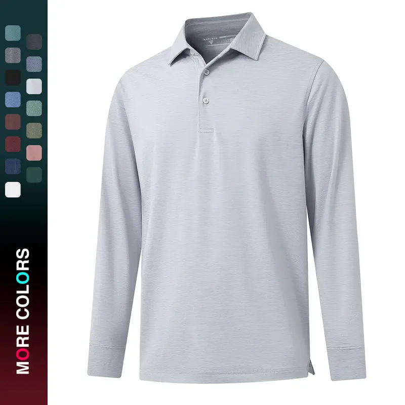 MAELREG Men's Golf Polo Shirt Long Sleeve Performance Dry Fit Moisture Wicking Heather Collared Casual Sports Top