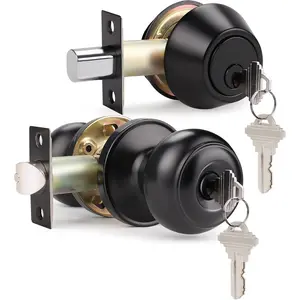 Keyed Alike Entry Door Knobs and Single Cylinder Deadbolt, Door Locks Handleset for Entrance and Front Door, Same , Matte Black, 1 Pack