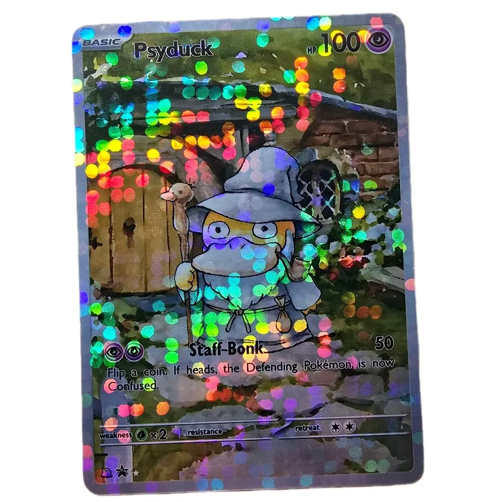 Psyduck Custom Card Fractal Glass OR Bubble Holo Optional Texture Standard Size and English back! Holographic Cards Trading Cards