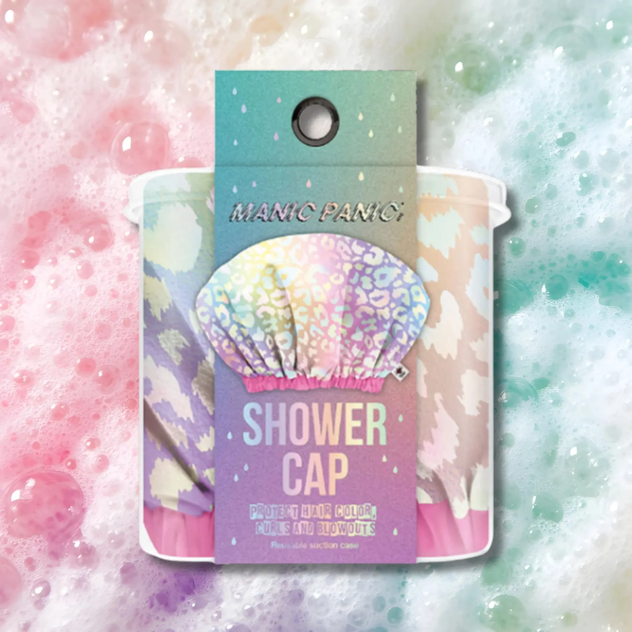 Bath Shower Cap - Bright Pastel Leopard Print, Satin-Lined, Waterproof, Recyclable Cover, 1 Size (Home & Bathroom Supplies), One Size