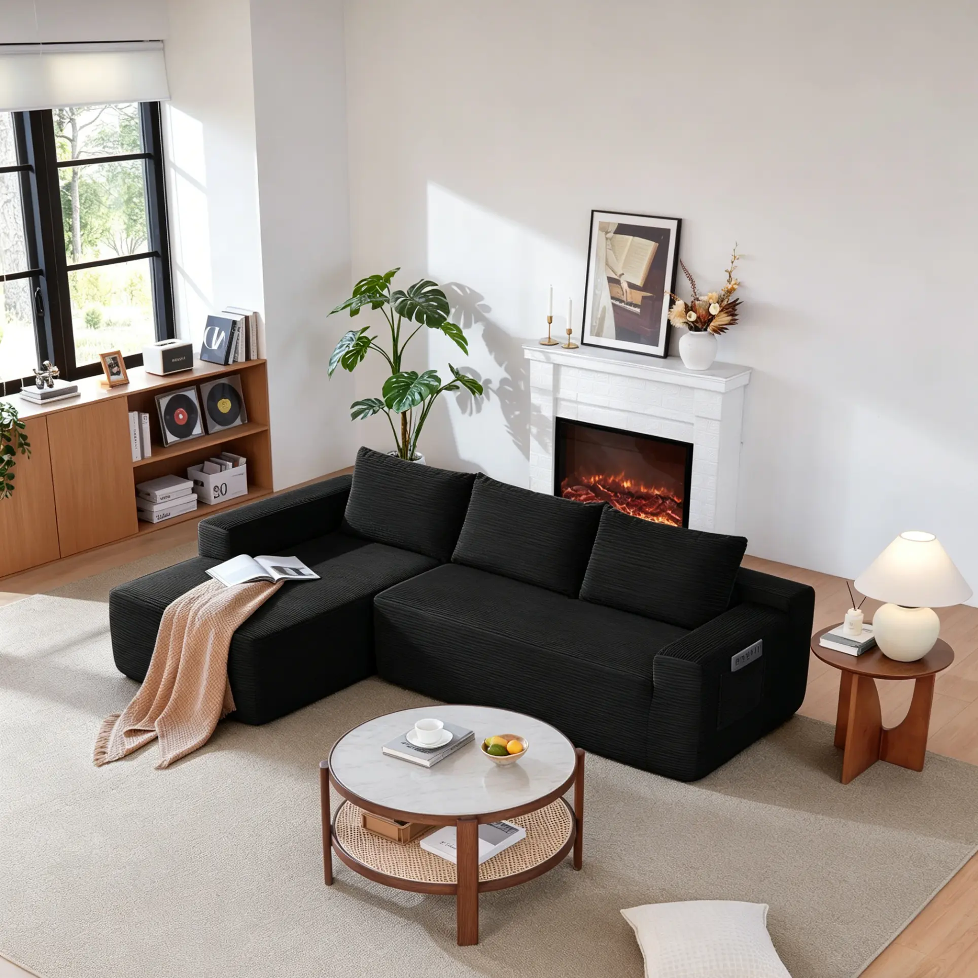 L-Shaped Modular Cloud Boneless Sectional Couch - Armless Corduroy Recliner Sofa with Ergonomic Support, Hidden Storage, Spring-Foam Hybrid Cushions, No-Assembly Indoor Living Room Couches for Decor, Boneless Couches