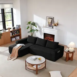 L-Shaped Modular Cloud Sectional Couch, Armless Boneless Corduroy Couch with Recliner, Ergonomic Support, Hidden Storage, Spring-Foam Hybrid Cushion, No-Assembly Indoor Living Room Furniture, Boneless Couch