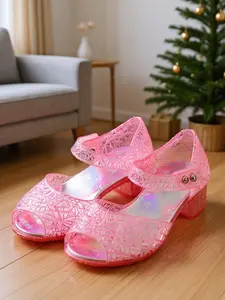 Cute Crystal Heel Princess Shoes, Adorable Kids' High-Heeled Party Footwear, Stylish Girls' Dance & Performance Wear, Footwear Style