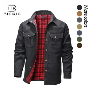 BIGWIG Men's Plaid Flannel Jacket, Winter Bomber Jacket, Warm Workwear Jacket, Flannel Lined, Lightweight Snap Button, Lapel Casual Jacket, Retro Western Style Jacket