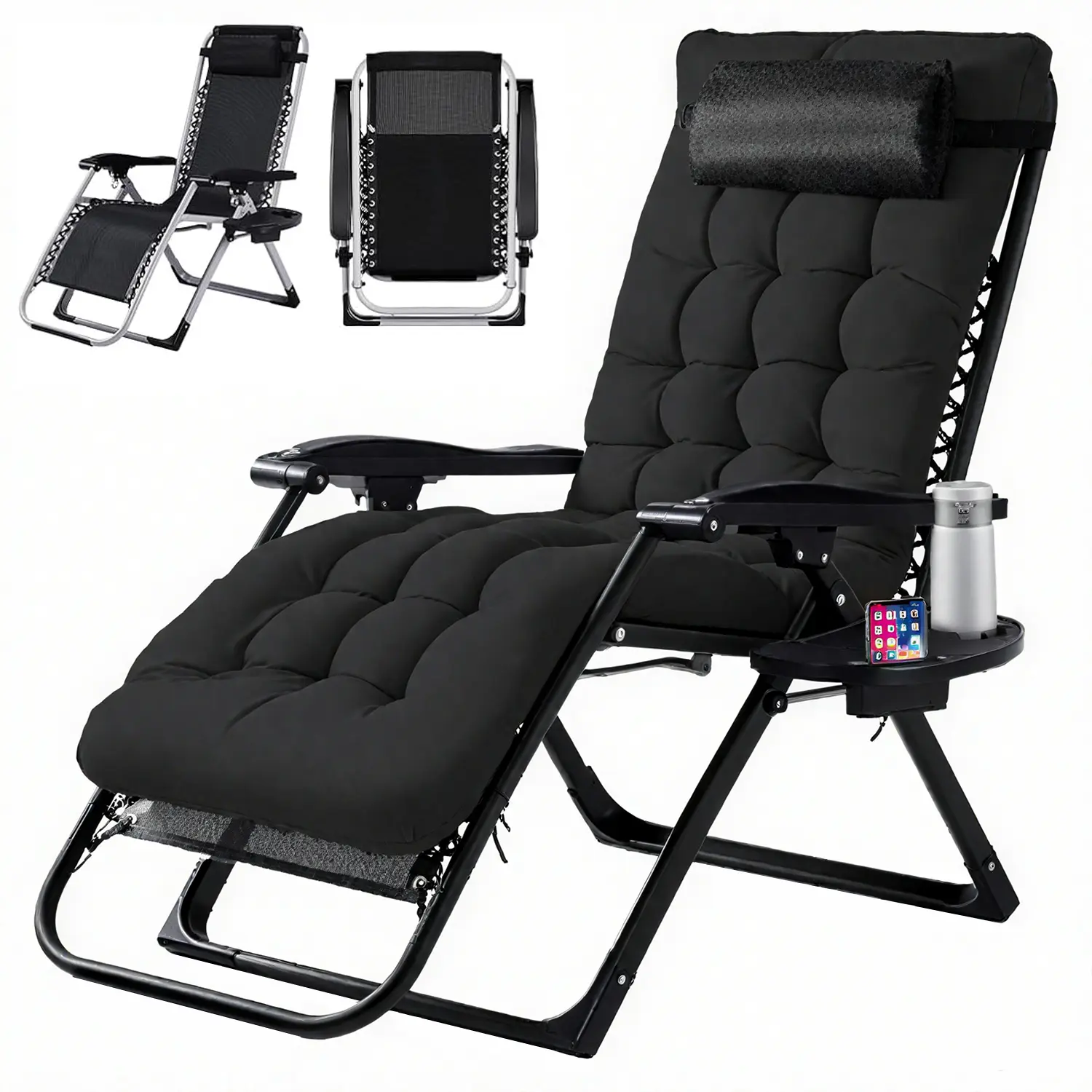 Zero Gravity Reclining Chair - 440LB Capacity with Cup Holder & Removable Cushion, Lockable 90-170° Adjustable for Patio/Camping/Indoor Foldable & Portable Sun Lounger,home decor,camping essentials