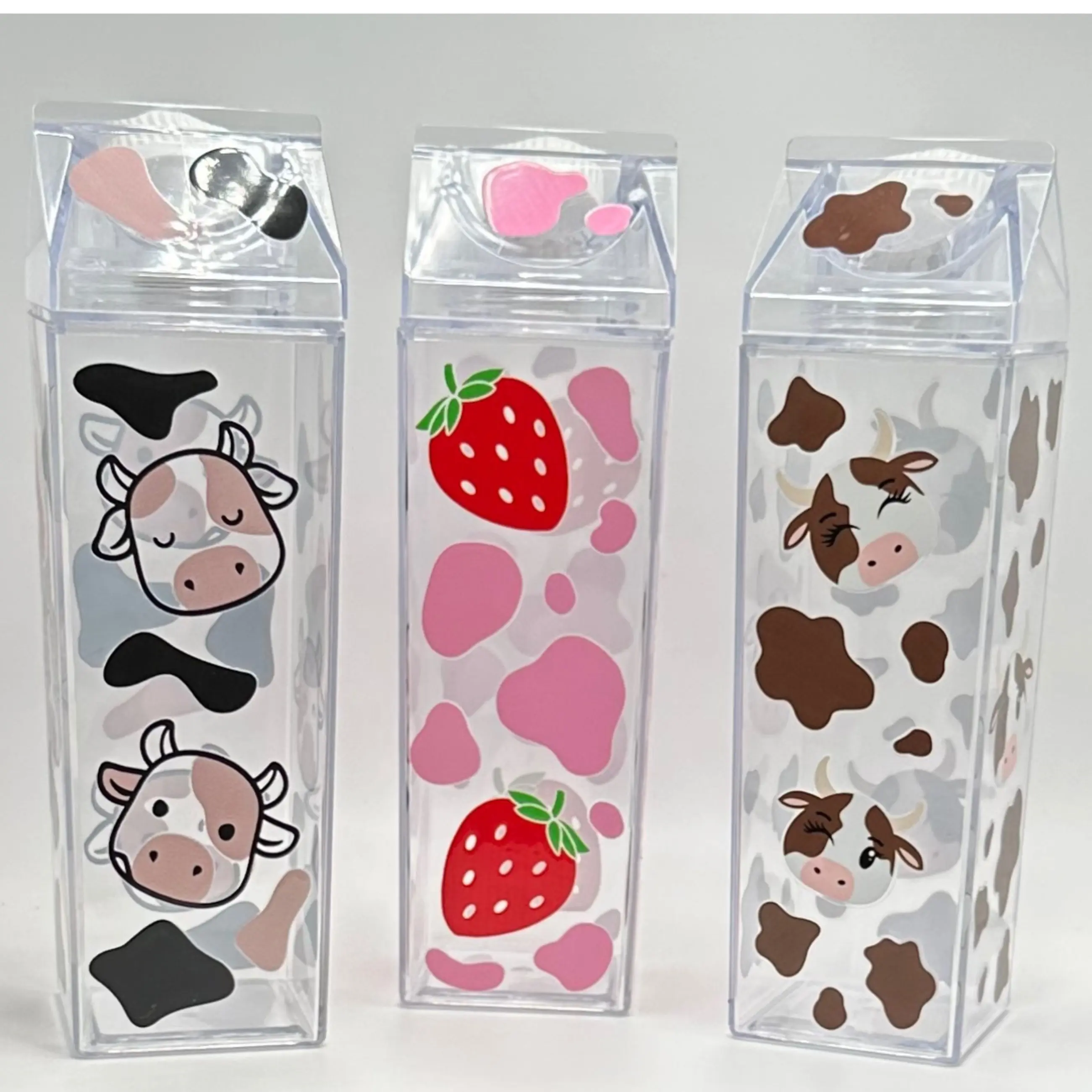 Milk Carton Water Bottle + 3 Different Design Choices +  Original Cow + Chocolate Milk + Strawberry Milk +  Drinkware + 17 oz + Leakproof +  Portable + Reusable + UV DTF Images