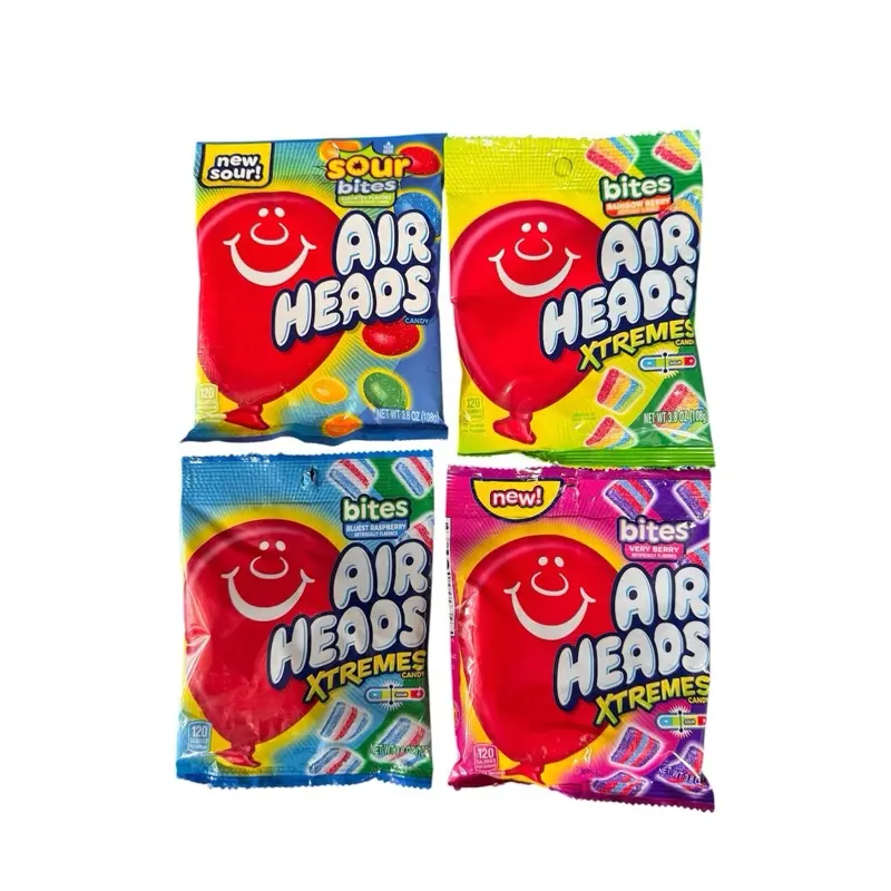 Air Head Candy Variety Bundle (4-Pack) - Sour Bites, Rainbow Berry, Blue Raspberry, Very Berry Extremes Sour Candies, Snacks for Party, Friends and Family, Party Snacks