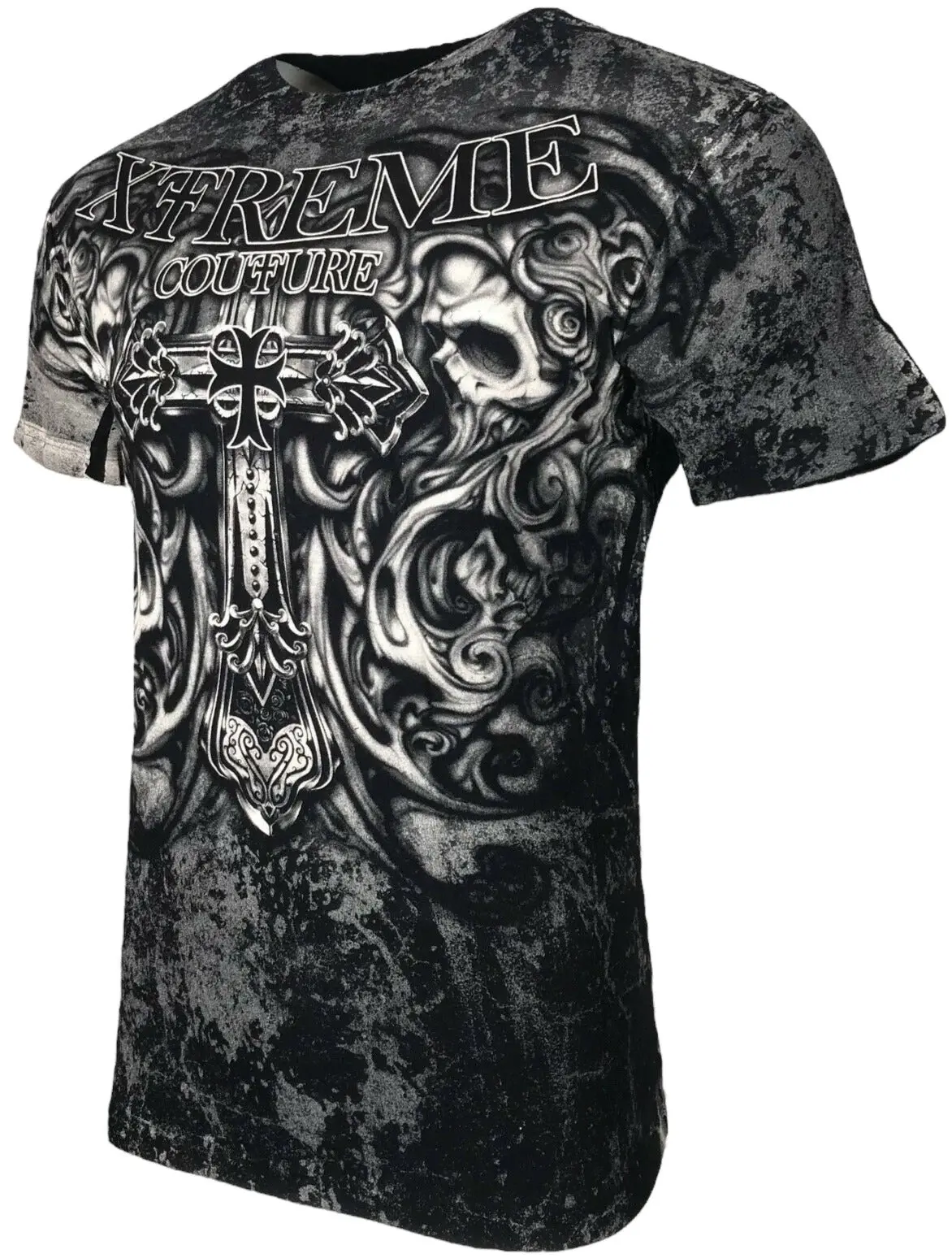 Xtreme Couture Men's Hades Short Sleeve T-Shirt - 100% Cotton Crewneck with Skull Graphic Front & Back Print - Biker MMA Streetwear