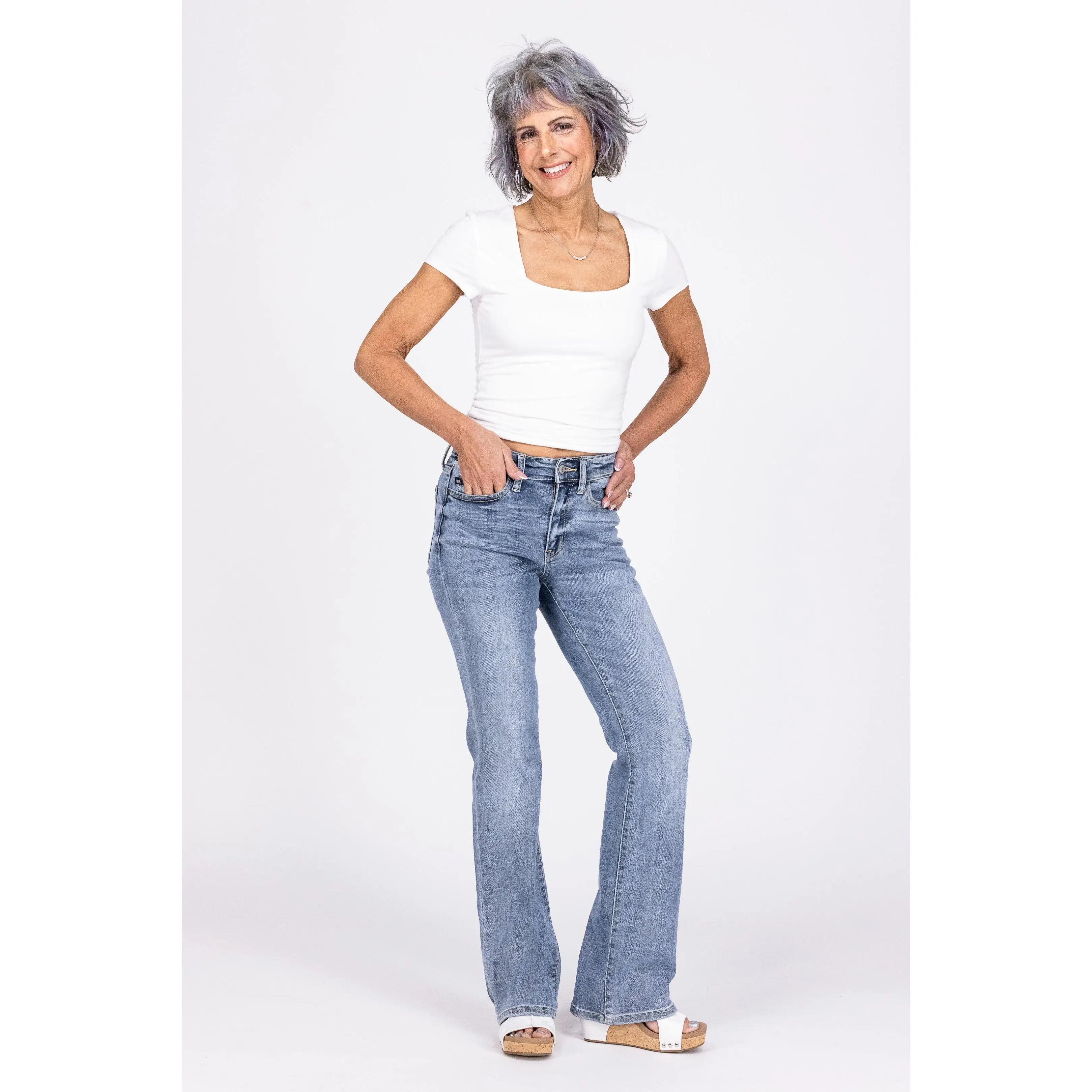 Judy Blue American Honey Mid-Rise Bootcut Denim Womenswear Jean Pants Fit