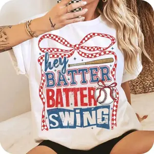 Retro Baseball Batter Swing T Shirt with Checkered Design Game Day Baseball Coquette Tee for Coaches and Moms
