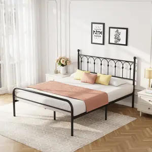 Metal Platform Bed Frame with Rounded Base & Protective Footpads Underbed Storage No Box Spring Needed for Bedroom Safe Design with Sturdy Steel Slat Support