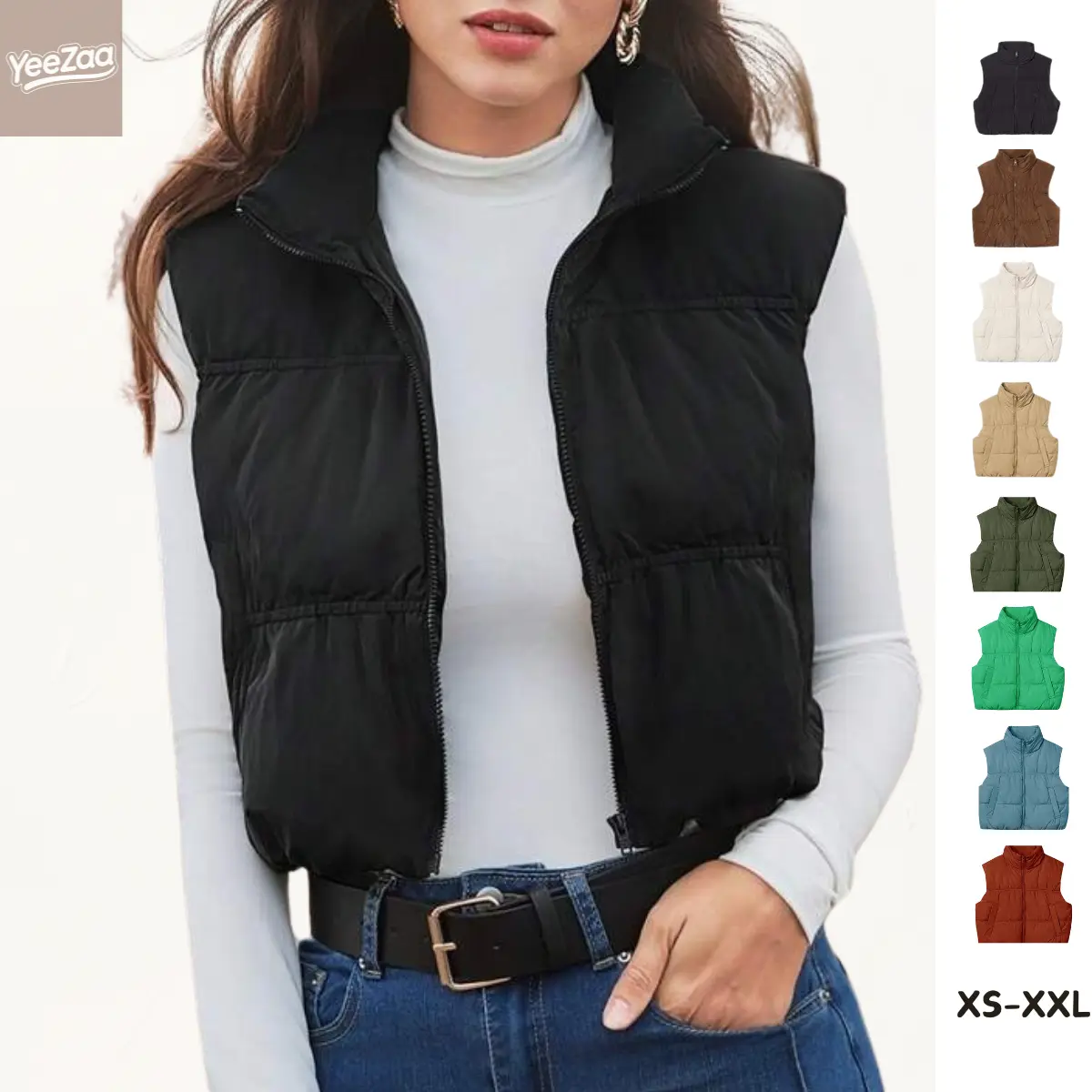 Cropped Puffer Vest Zip Up Stand Collar Lightweight Sleeveless Padded Gilet Top 2025 TikTokShopHolidayHaul Christmas with Pockets 2025 Fall Winter Fashion Womenswear