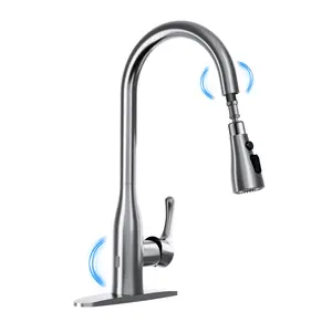 Stainless Steel & ABS Double Sensor Pull-Out Kitchen Faucet – Touchless Hands-Free w/ Dual Sensors