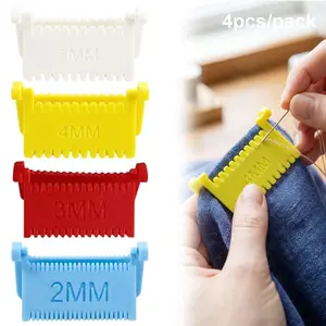 4pcs Clip-On Sewing Ruler, Hand Edge Stitch Lock and Sewing Gauge for Even Stitches, Quilting Templates with 2mm, 3mm, 4mm, 5mm Spacing, Sewing Tools