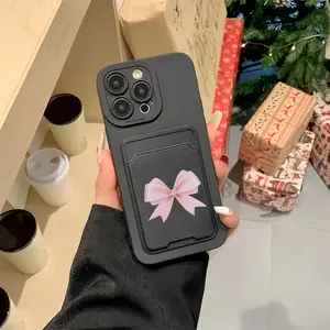 Two-Piece Set Self-Adhesive Card Holder, Bow Cellphone Case Accessories Phone Protector, Tpu Shockproof Full Coverage for iPhone Models, Ideal Gift Casing