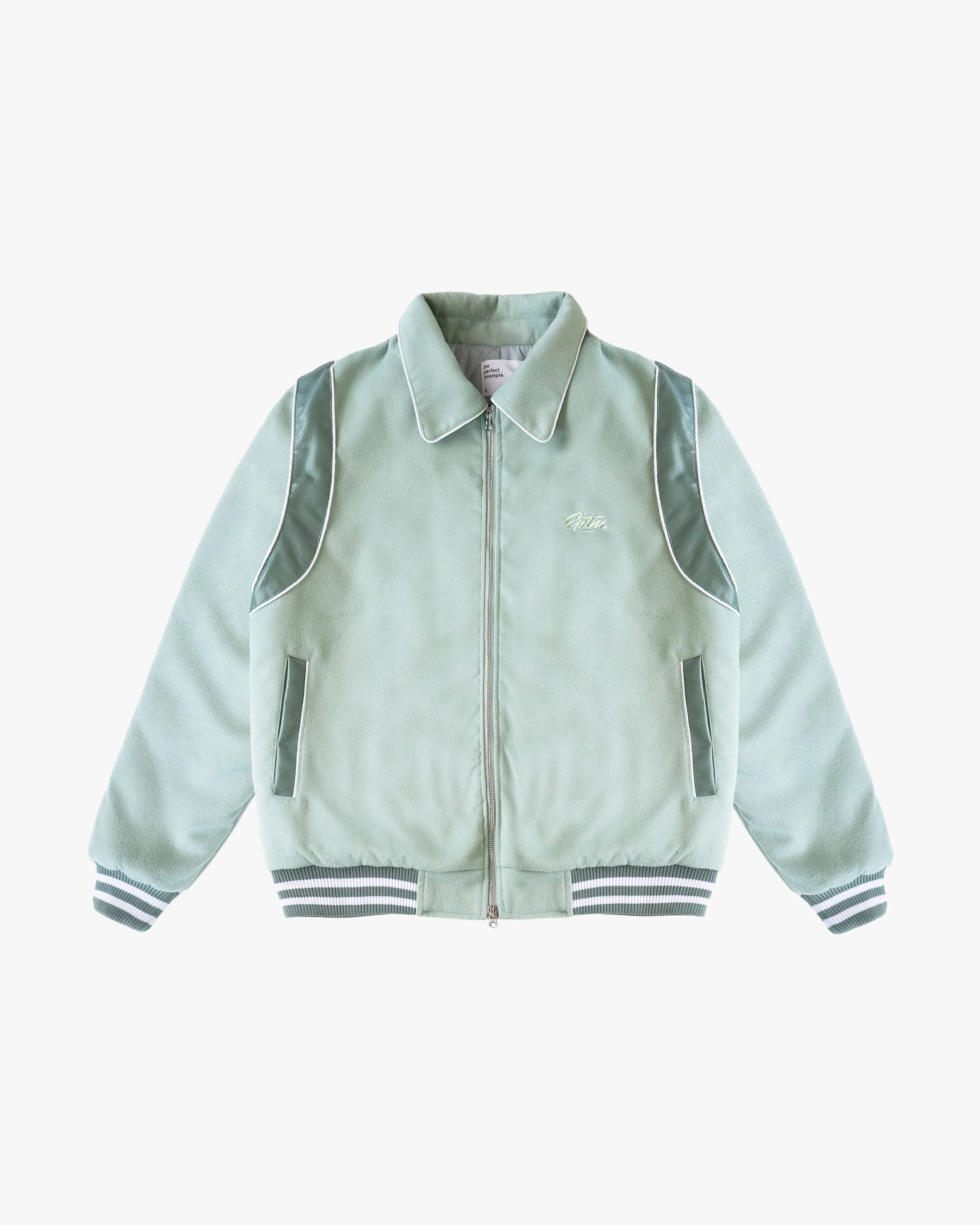 EPTM 23 Varsity Jacket - Sage, Menswear Tops, Padded Casual Leather-Polyester Coat, Relaxed Fit, With Pocket
