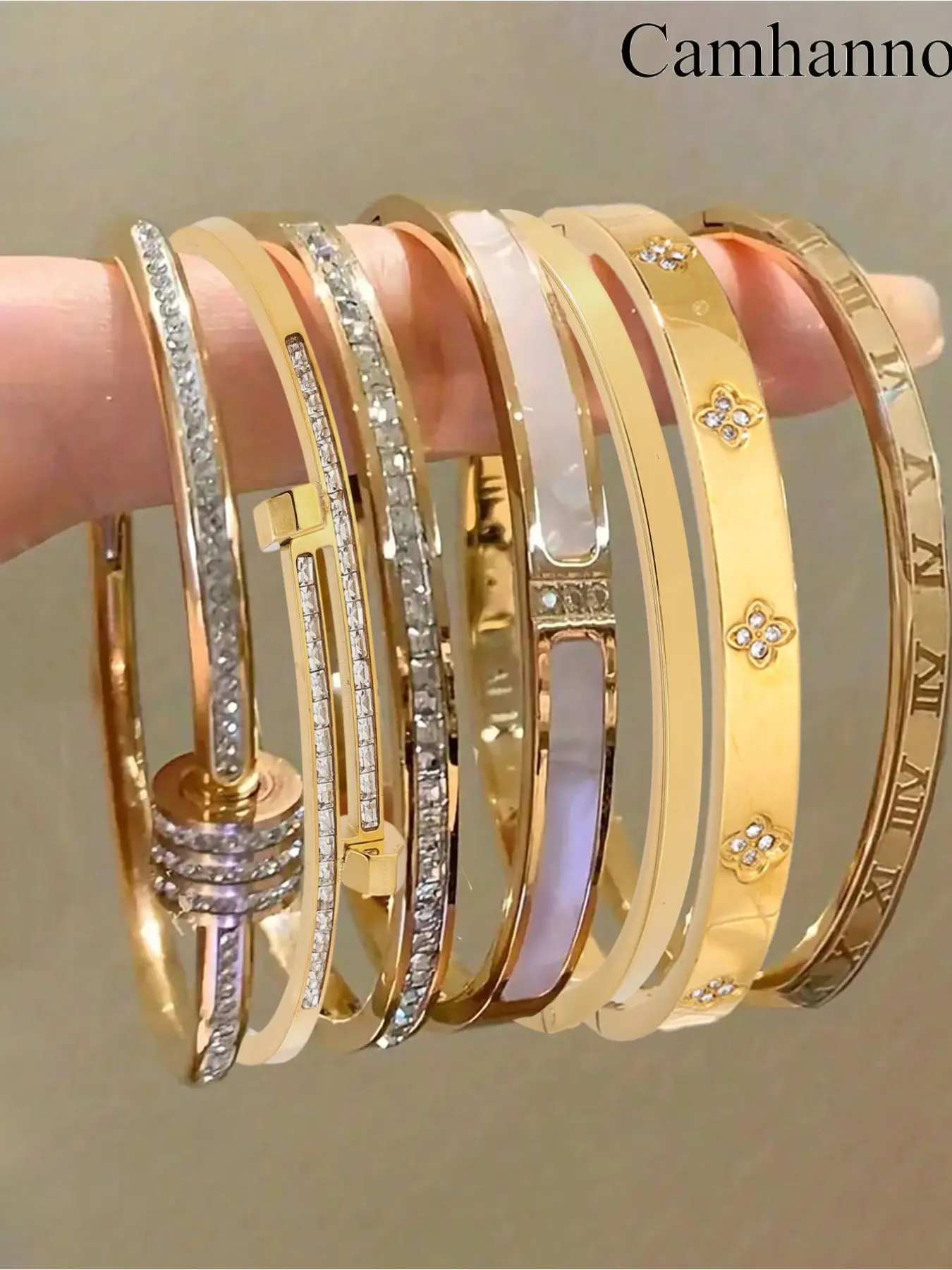 7-piece set of 304 stainless steel Rhinestone Decorated Bracelet, Elegant Jewelry Bracelet, suitable for women's daily wear, Christmas and holiday gifts, perfect gift