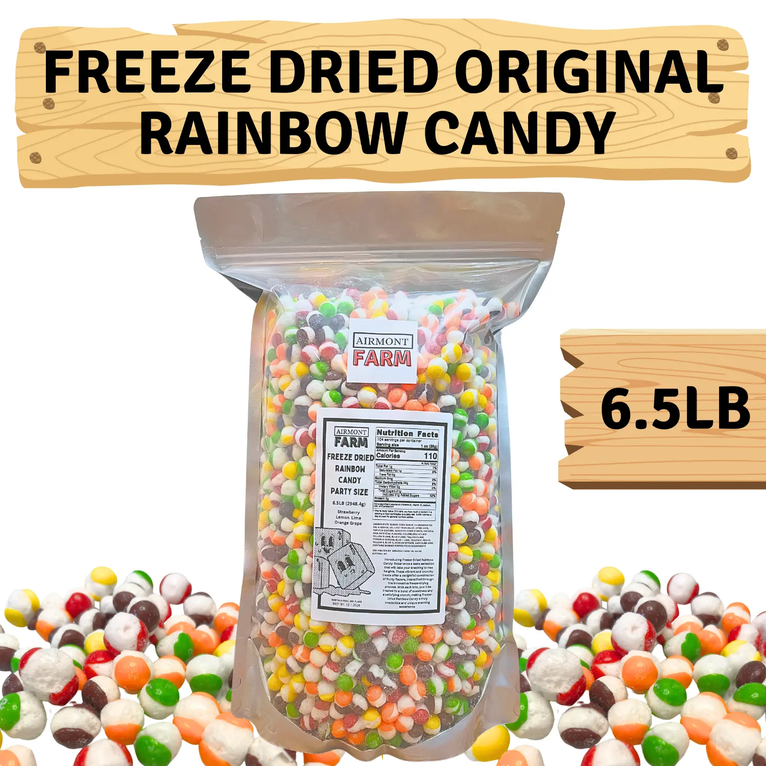 Freeze Dried Sour Rainbow Candy 6.5lb Bulk Party Size Jumbo Giant Bag - Crunchy, Intense Flavor, Lightweight Snack, Freeze Dried Candy - Resealable Bag - Ships In Box bulk candy