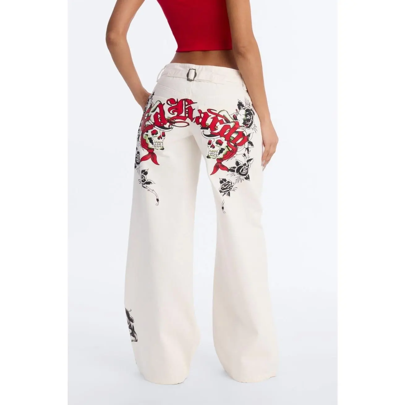 Ed Hardy Lonesome Horse Wide Leg Jeans - Ivory 4