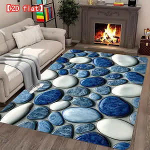 2D flat large best-selling velvet carpet, blue and white stone pattern living room carpet, modern home decor carpet for entrance, bedroom and game room, Modern Indoor Rug