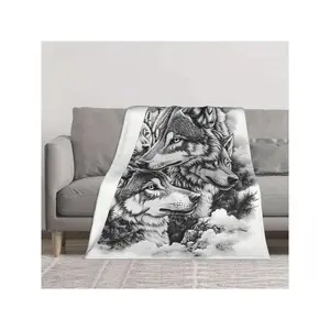 1pc Wolf Family Flannel Throw Blanket - Soft Warm Cozy Skin-Friendly Wolf Print Bedspread Suitable Bedroom, Couch, Bed, Car & Camping - Washable 1pc Blanket, Elegant &,%