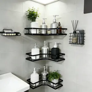 5-PACK Corner Shower Caddy, No Drill Food-Grade Stainless Steel Organizer, Strong Adhesion Rustproof Waterproof Shelves with Hooks & Toothpaste/Soap Holder, Space-Saving Wall Mounted for Bathroom Kitchen Dorm, Perfect Grandparents Crying Kids Gift