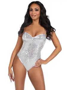 Fitted Sequin Bodysuit with Detachable Clear Straps for All Year Round Wear Comfortable Sleeveless Women's Tops 94% Polyester 6% Spandex