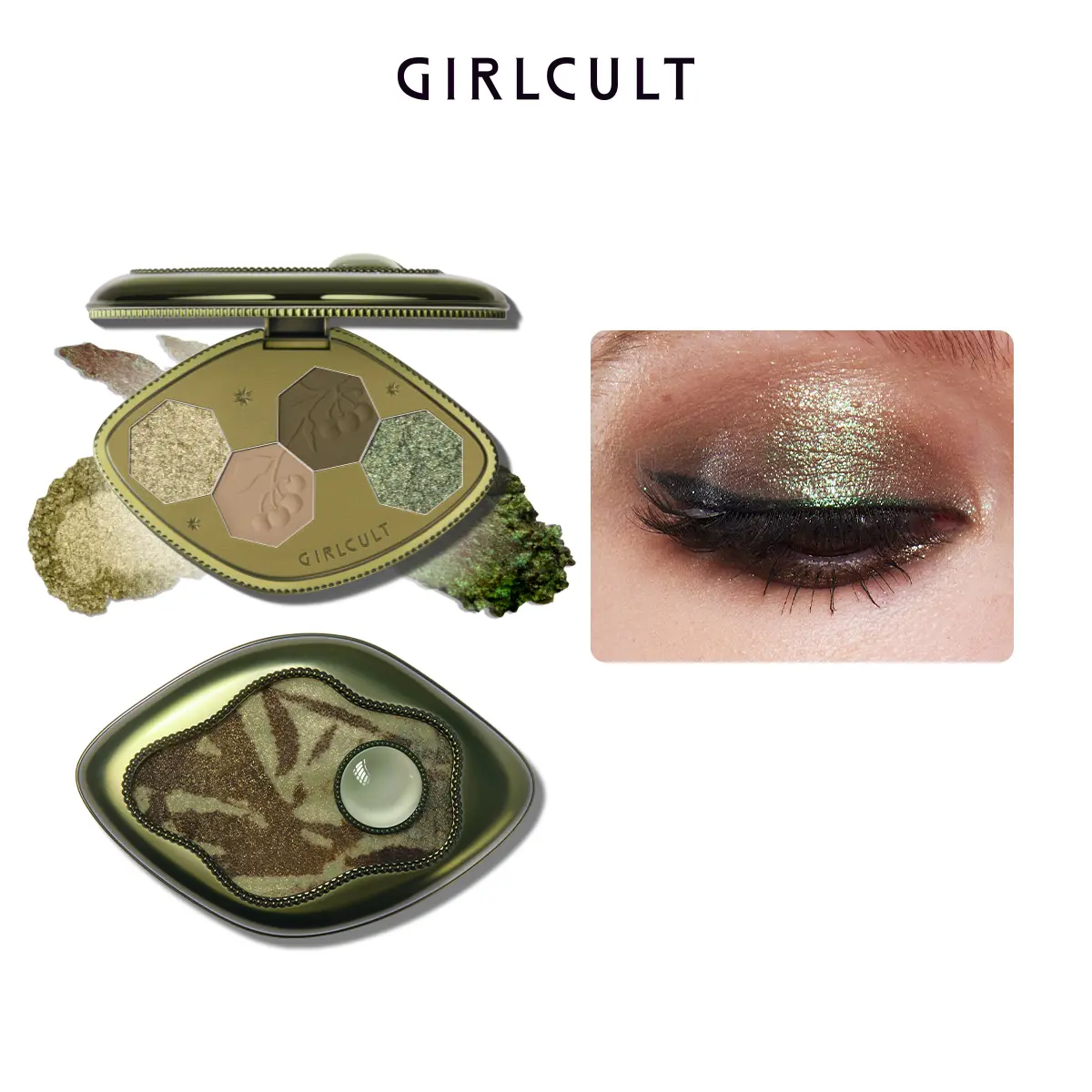 Girlcult four-color eyeshadow, pearlescent eyes, chameleon smoke Makeup Cosmetic Shimmer Sparkle Palette Glam Pack Glitter 60 Compact