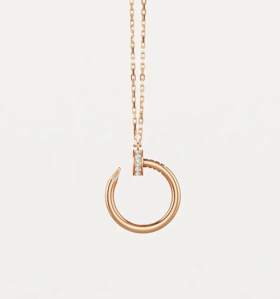 Pre-owned Cartier Juste un Clou Pendant Head & Tail Paved rose Gold Necklace，full set