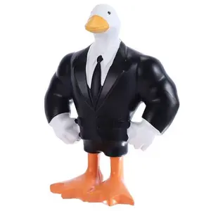 Muscle Duck Statue in Suit, Gym Decor with Magnetic Beak Key Holder, 6.3" Resin Bodybuilder Duck Sculpture, Office Desk Decor, Housewarming Gift