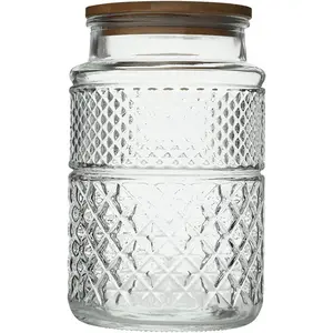 60 FL OZ Large Glass Storage Jar  Storage Container with Airtight  Wooden Lid for Candy Snack Coffee  Nuts Airtight Glass Jars Kitchen Containers Cereal Canisters  Glass Canisters