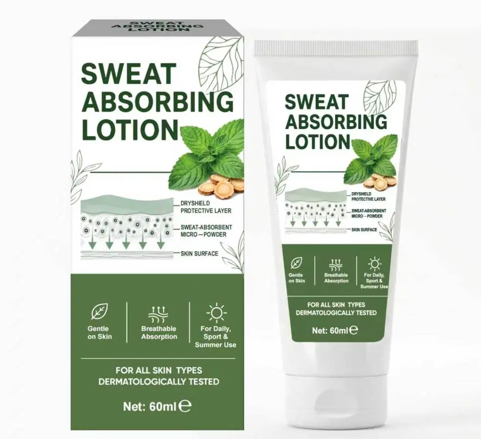 Sweat Control Body Lotion for Men & Women – Cooling Moisture-Absorbing Cream with Peppermint & Ginger – Lightweight Non-Greasy Formula for Post-Workout, Summer & Daily Use – Breathable Skin Comfort – Dermatologically Tested – 60ml