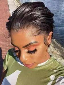 8 Inch 13*4 HD Lace Frontal Pixie Cut Human Hair Wig, Frontal Wigs, Glueless Beginner Wig, Multiple Colors 180% Density Lace Front Hairline, Lightweight Breathable Cap for Beginner Daily Wear