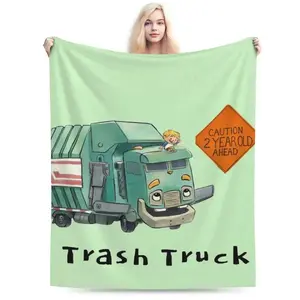 Flannel Throw Blanket Trash Truck Cartoon Netflix Blankets Soft Bedspread Warm Plush Blanket for Bed Living room Picnic Travel  Skin-friendly, soft, lightweight, and breathable.