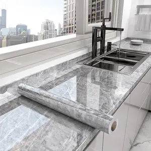 Dark Contact Paper Peel & Stick Wallpaper, Marble Look Removable Wallpaper, Self Adhesive Backsplash for Kitchen Cabinets